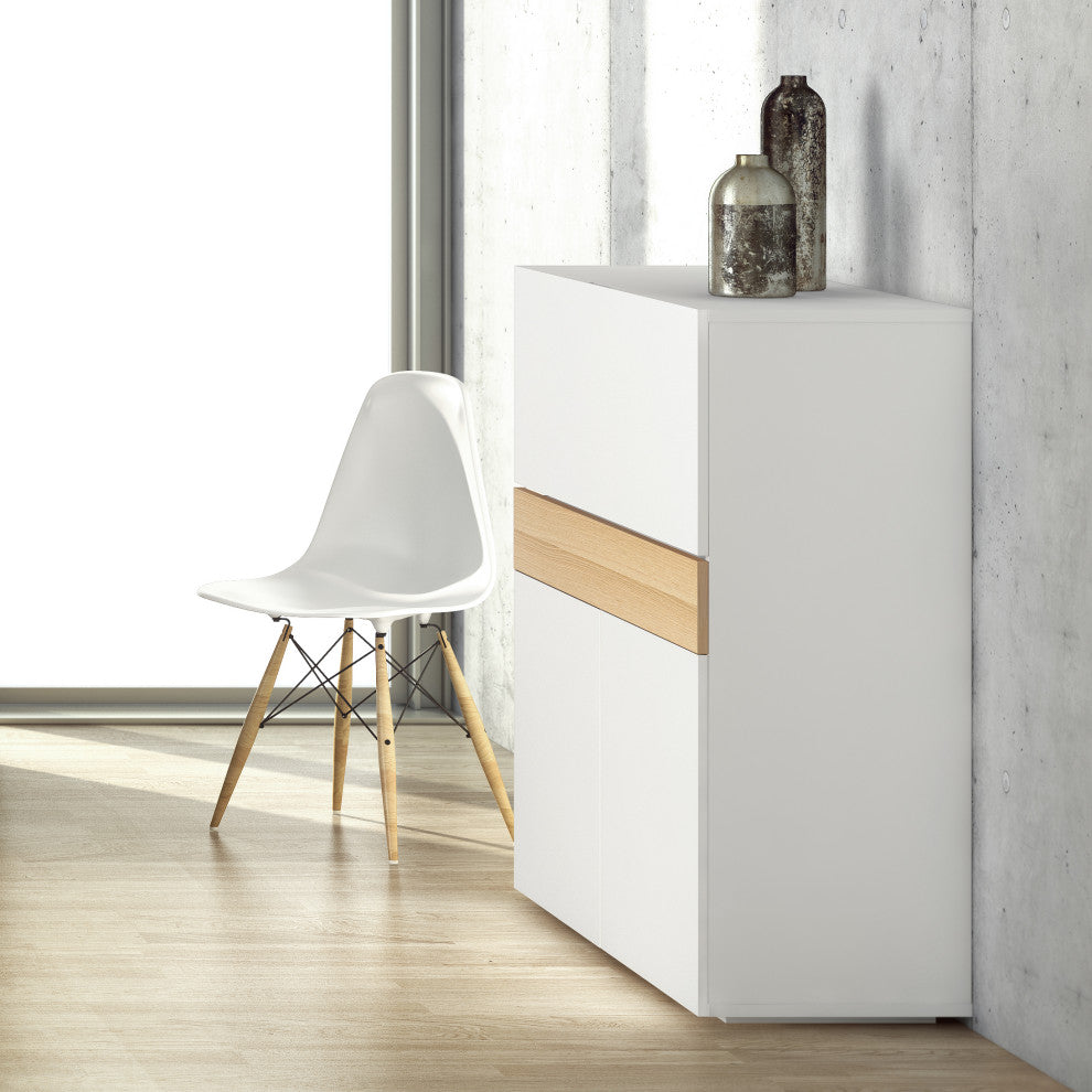 Modern Home Office Desk Hutch, White and Oak
