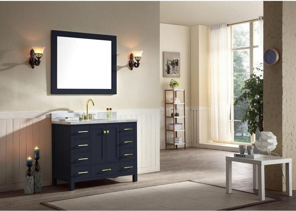 Ariel Cambridge 43" Single Sink Vanity Set, Midnight Blue, Oval Sink With Mirror