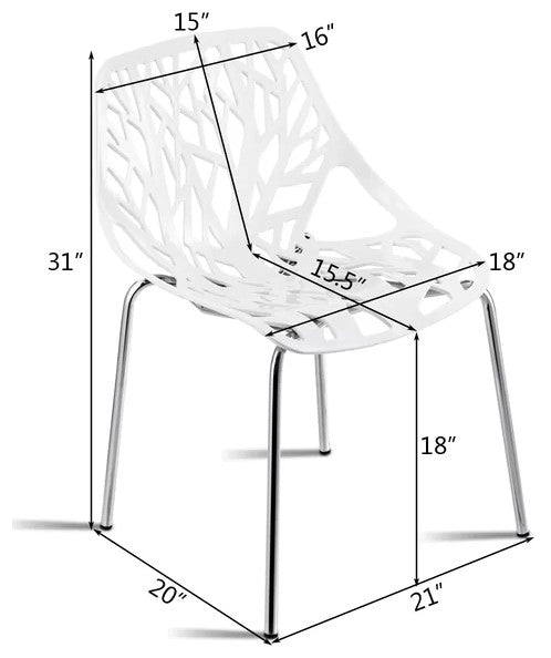 Tree Dining Chair, White Plastic Top With Metal Legs, Set of 4