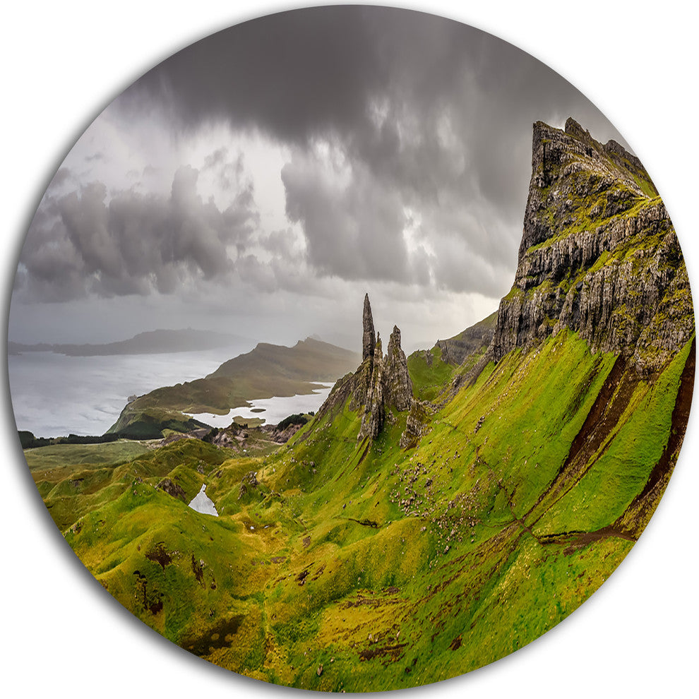 Storr Mountains Panorama, Landscape Photo Large Disc Metal Artwork, 36"