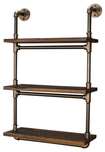 Juneau 30" 3-Tier Wall Mounted Bookcase, Rustic Bronze/Light Brown Wood