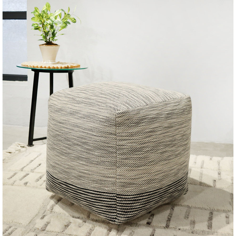 Dark Gray Machine Woven Kimo Pouf, 18" Cube