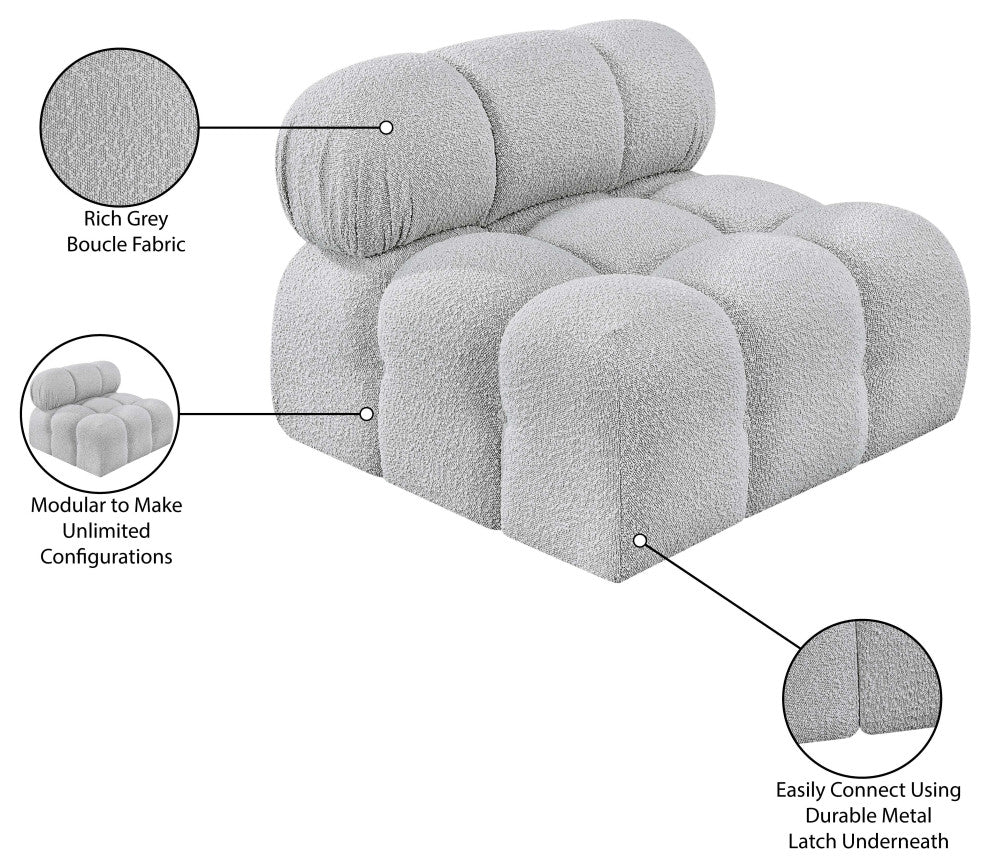 Ames Boucle Fabric Modular Chair, Grey, Armless Chair