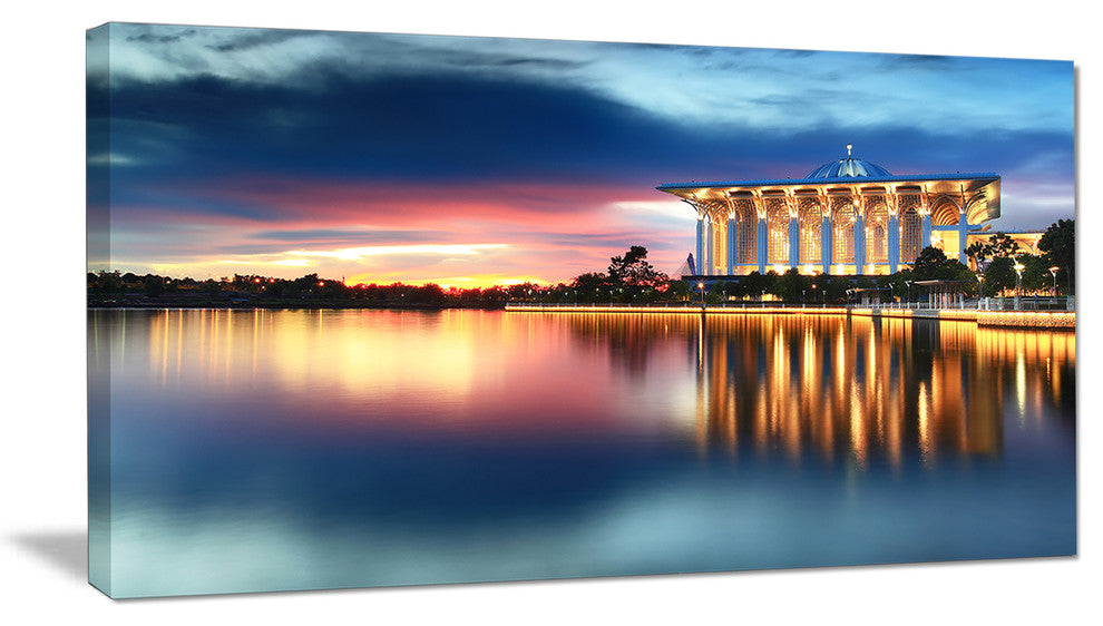 "Iron Mosque Malaysia" Panorama Seashore Canvas Photo Print, 40"x20"