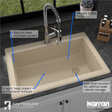 Karran Drop-In Quartz 33" 1-Hole Single Bowl Kitchen Sink, Bisque