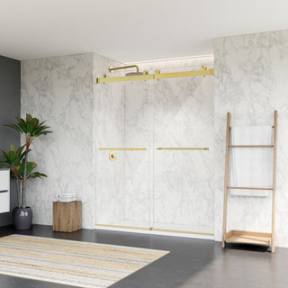 Frameless Exposed Roller Shower Door, Brushed Gold, 60" W X 76" H