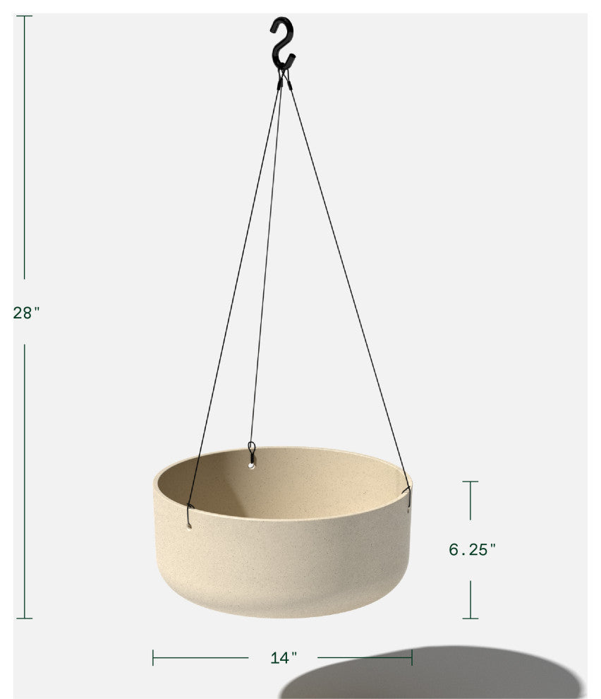 Pure Series Hanging Kona Bowl 14" Planter, Sand, 1 Pack