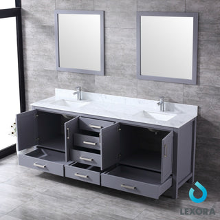 Jacques 80" Dark Gray Double Vanity Carrara Marble Top Sinks, 30" Wall Mirrors