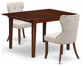 A Dining Set Of Two Parson Chairs, 12" Butterfly Leaf Rectangle Table, Mahogany