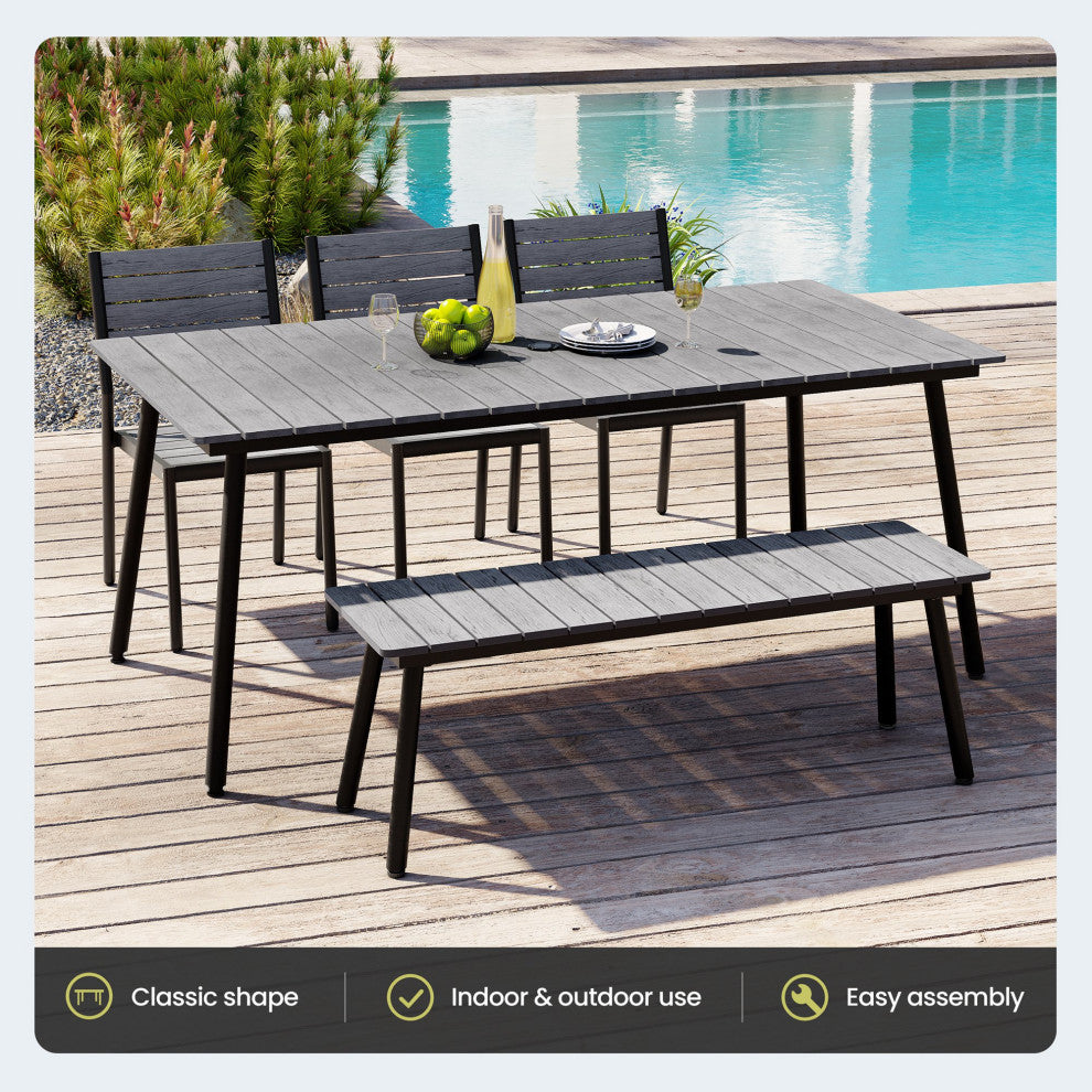 Patio Outdoor 70in Rectangular Wood Top Dining Table Furniture for 6-8 Person, With Umbrella Hole