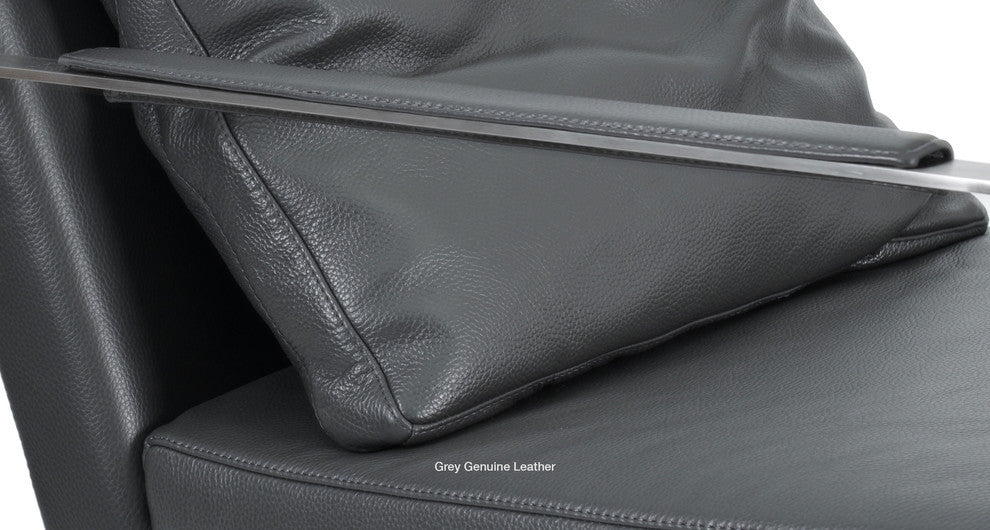Zara Arm Chair, Stainless Steel Base, Gray Genuine Leather