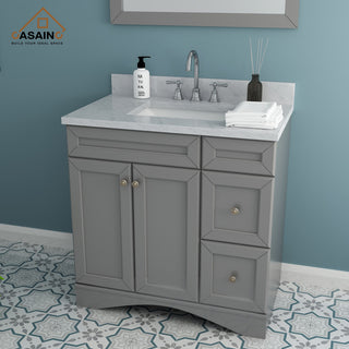 CASAINC 36" Marble Top Modern Single Sink Bathroom Vanity, Gray