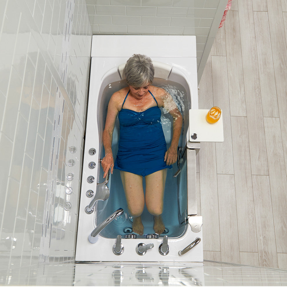 Ella Elite 32"x52" Acrylic Massage Walk-In Bathtub Inward Swing Door, Dual Drain