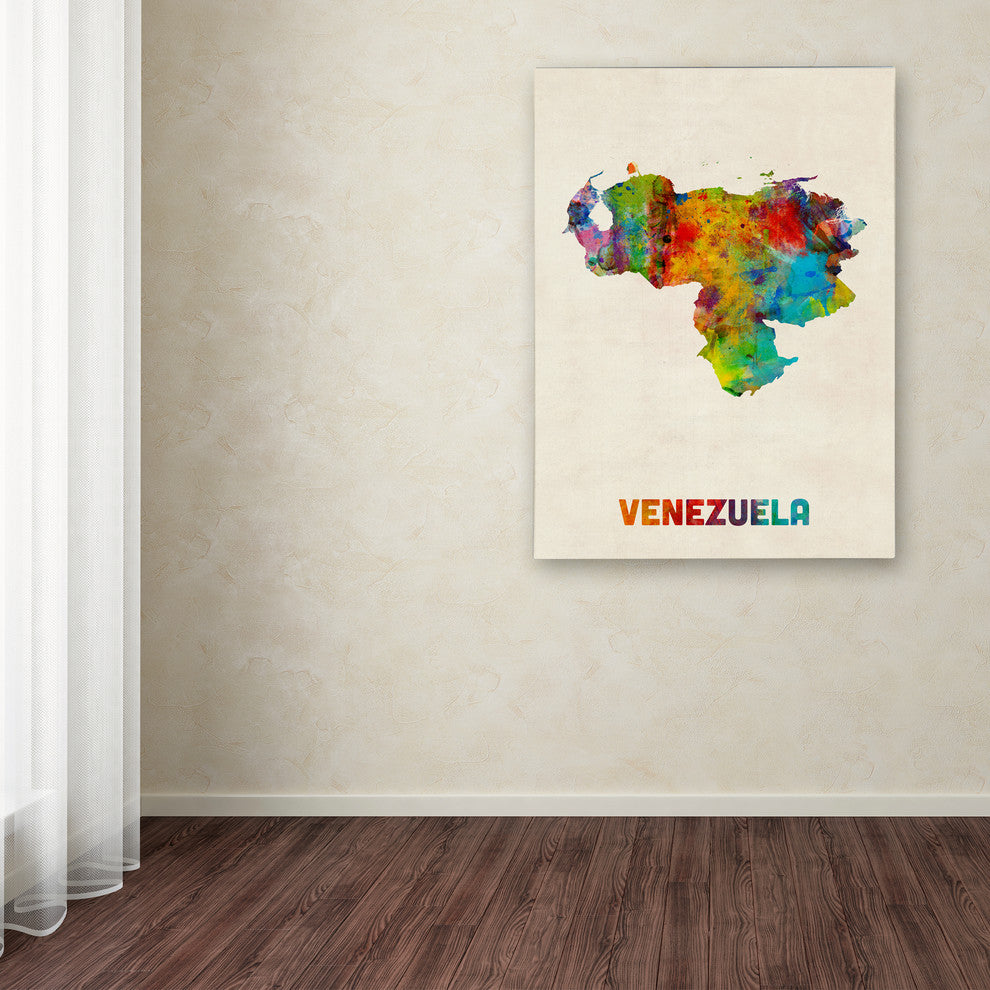 'Venezuela Watercolor Map' Canvas Art by Michael Tompsett