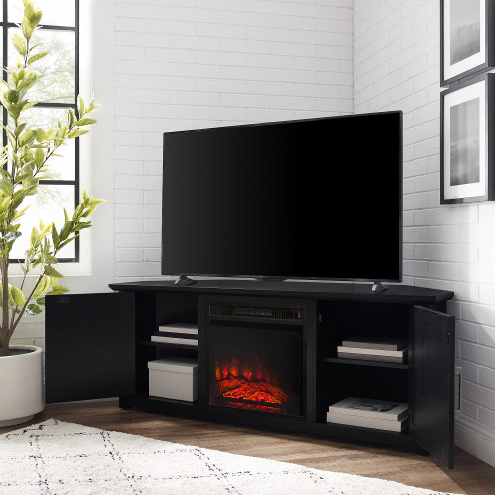 Camden 58" Corner TV Stand With Fireplace Black