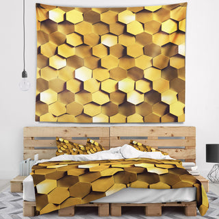 Golden Honeycomb Wall Texture Abstract Wall Tapestry, 39"x32"