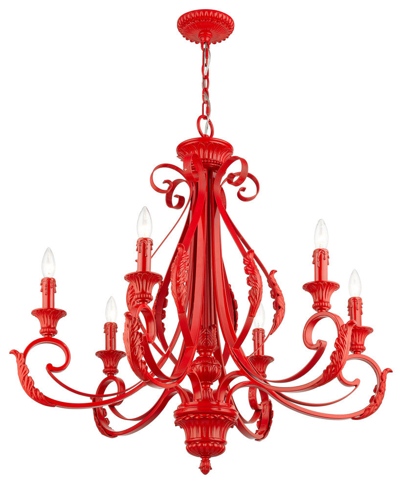 6 Light Shiny Red Large Chandelier