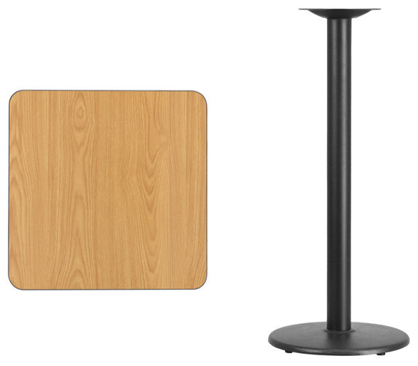 24" Square Natural Laminate Table Top With 18" Round Bar Height Table Base