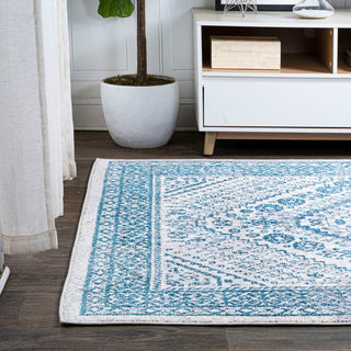 Boho Cottage Medallion Runner Rug, Blue/White, 5'x8'