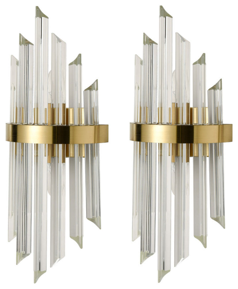 Modern Wall Sconces Glass Rod Vanity Light Bedside Lighting Set of 2, Brass