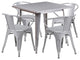 31.5" Square Silver Metal Indoor-Outdoor Table Set with 4 Arm Chairs