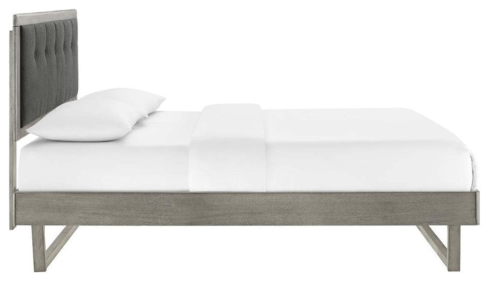 Willow King Wood Platform Bed With Angular Frame - Gray Charcoal...