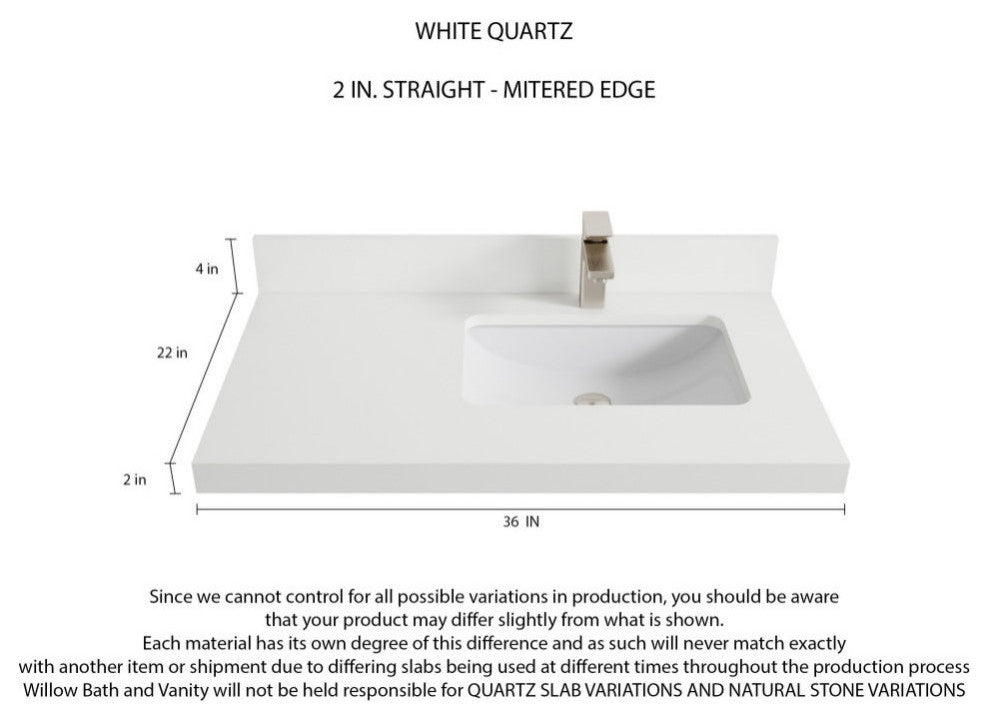 Elizabeth 36 Right Offset Bath Vanity in Light Natural Teak 2" White Quartz