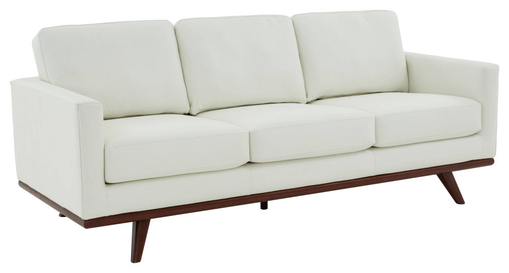 LeisureMod Chester Mid-Century 3-Seater Leather Modern Sofa, White