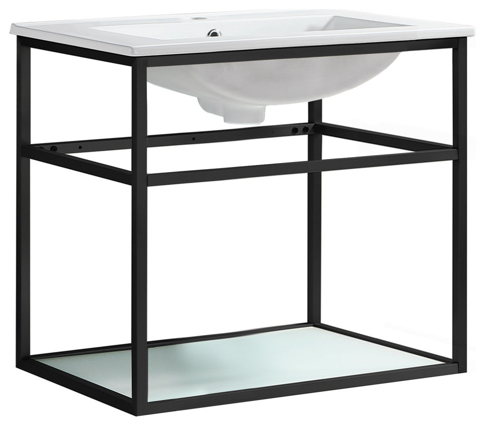 Pierre 24 Single, Metal Frame, Open Shelf, Bathroom Vanity, Black