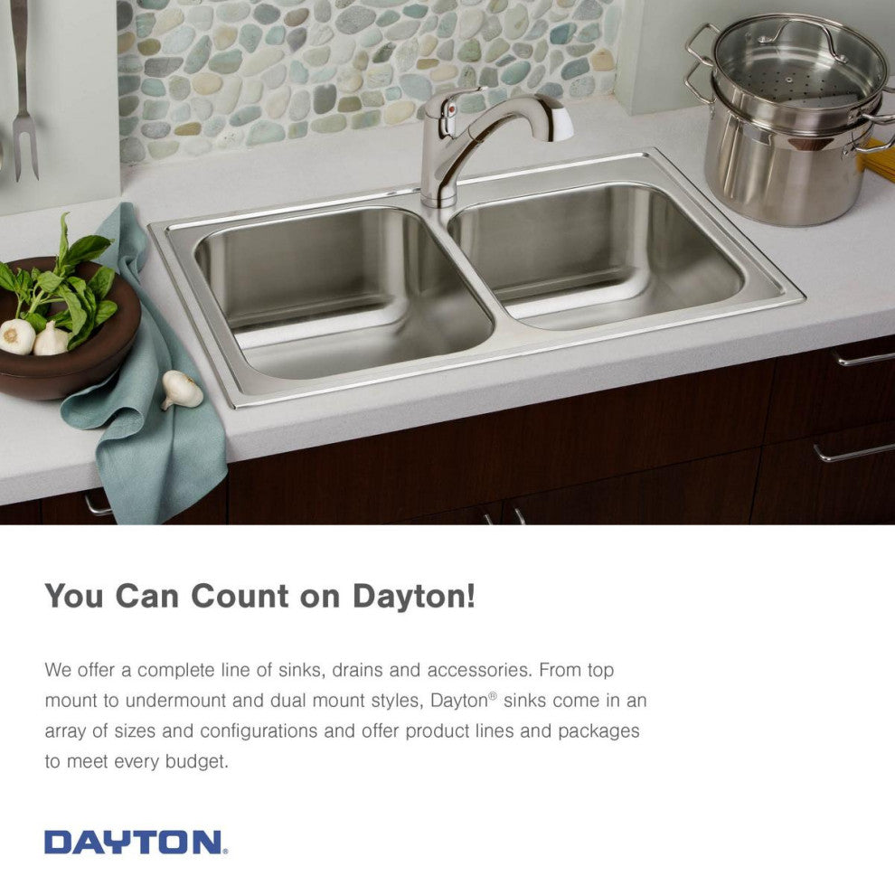 Elkay D115162 DAYTON Drop-In Single Bowl Bar Sink 2 Faucet Holes Satin