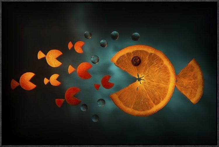 "Orange Fish" Framed Canvas Giclee by Aida Ianeva, 31x21"