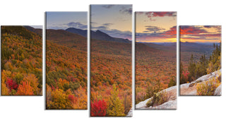 Endless Forests in Fall Panorama, Landscape Canvas Art Print, 60"x32", 5 Panels