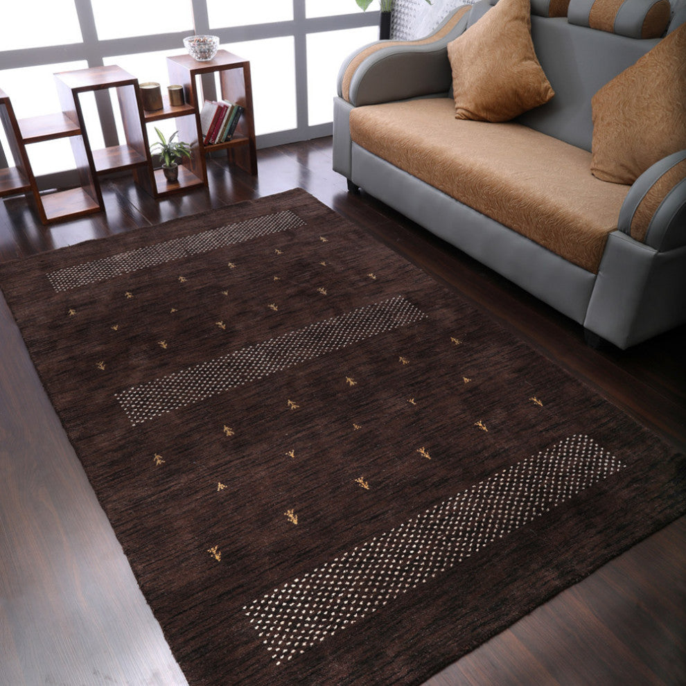 HAND KNOTTED LOOM WOOL ECO-FRIENDLY AREA RUGS - Rectangle, Brown, Contemporary
