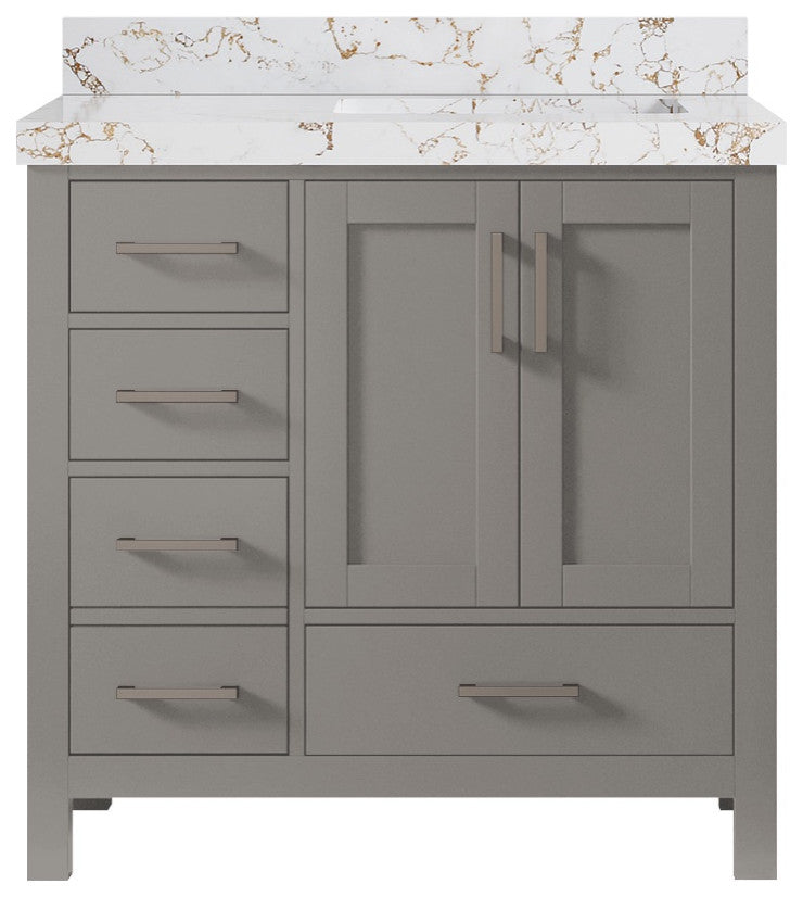 Malibu 36 Right Offset Bath Vanity in Elephant Skin Gray 2" Viola Gold