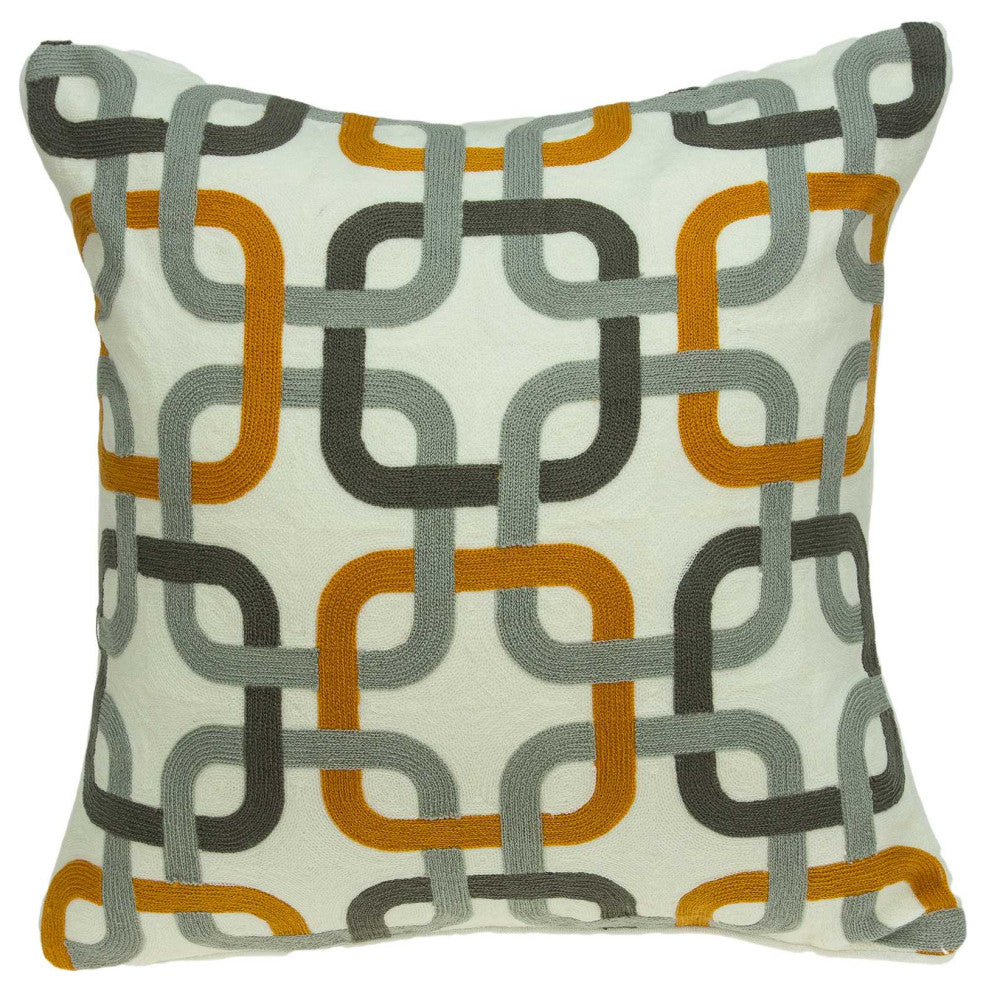 HomeRoots 20" x 7" x 20" Cool Gray and Orange Pillow Cover With Down Insert