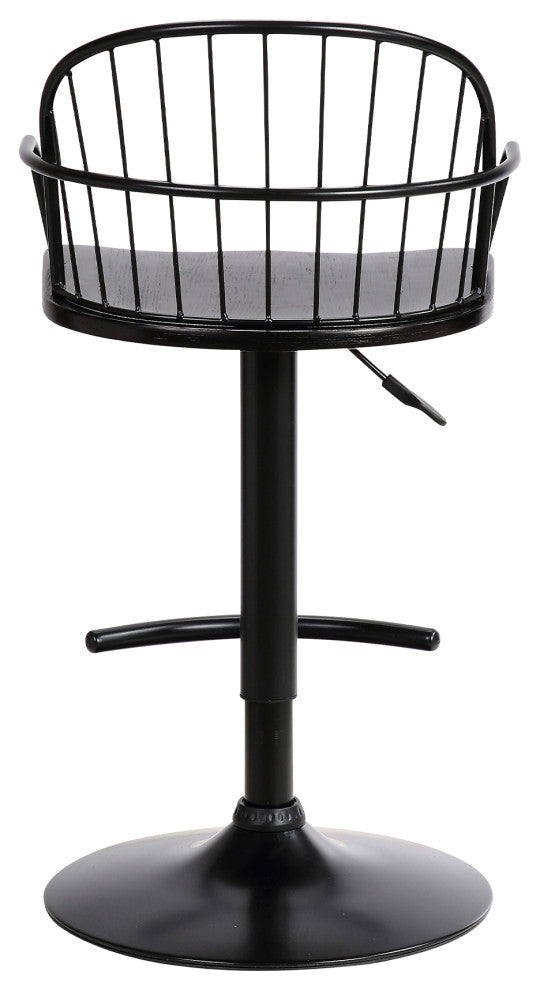 Edward Adjustable Wood and Metal Barstool, Black
