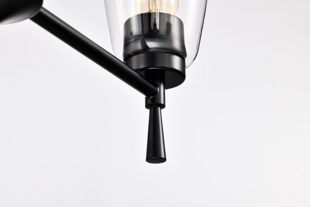 6-Light Matte Black Modern Chandelier With Clear Cone Glass Shades