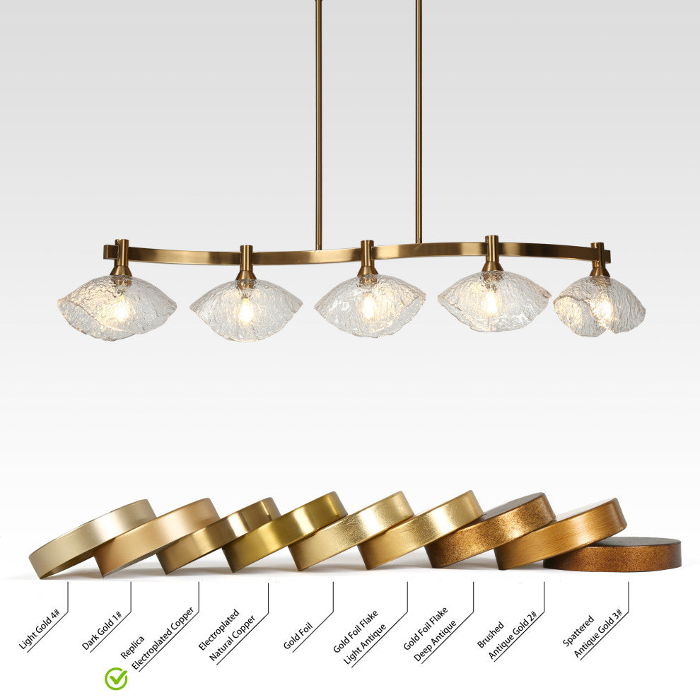 LNC Evangeline 5-Light 44.5" Modern Linear Glass Kitchen Island Light, Brass