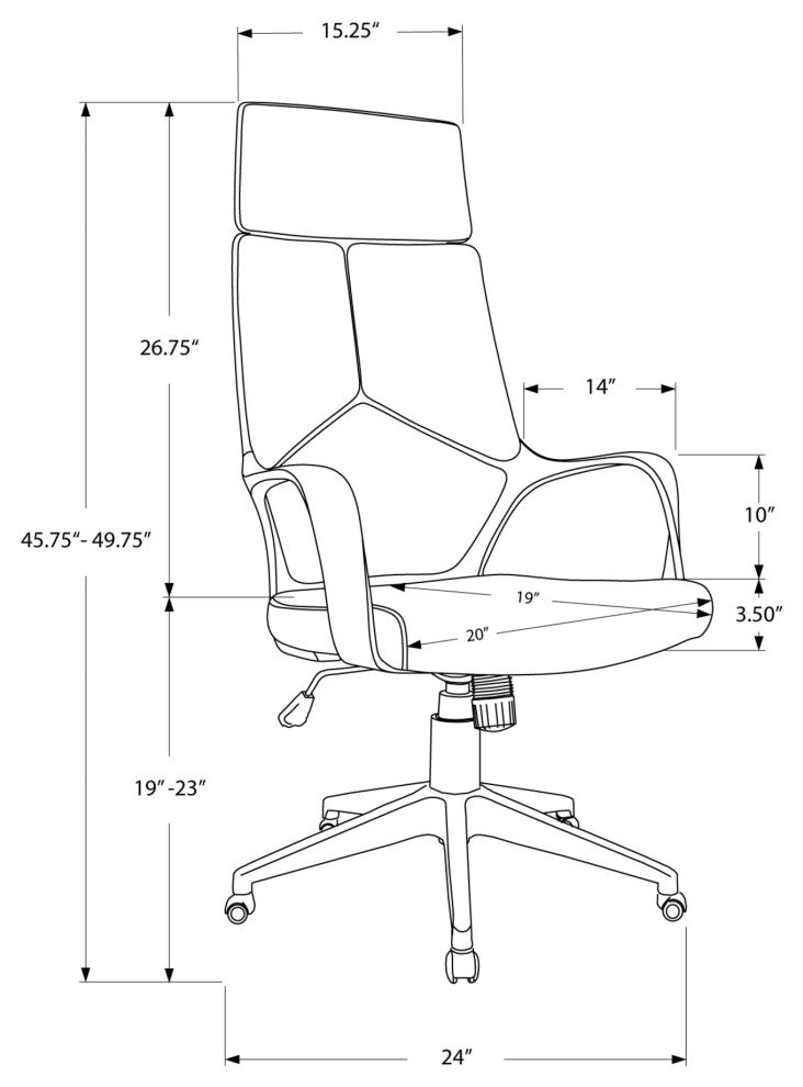 HomeRoots 24.5" x 25" x 95.5" Black Foam Metal Nylon High Back Office Chair