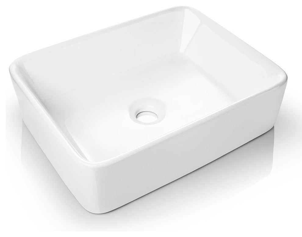 Modern Ceramic Vessel Sink - Bathroom Vanity Bowl - Rectangular White