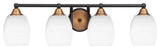 Paramount 4-Light Bath Bar, Matte Black & Brass, 5" White Matrix Glass