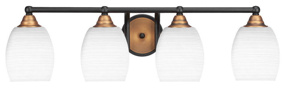 Paramount 4-Light Bath Bar, Matte Black & Brass, 5" White Matrix Glass