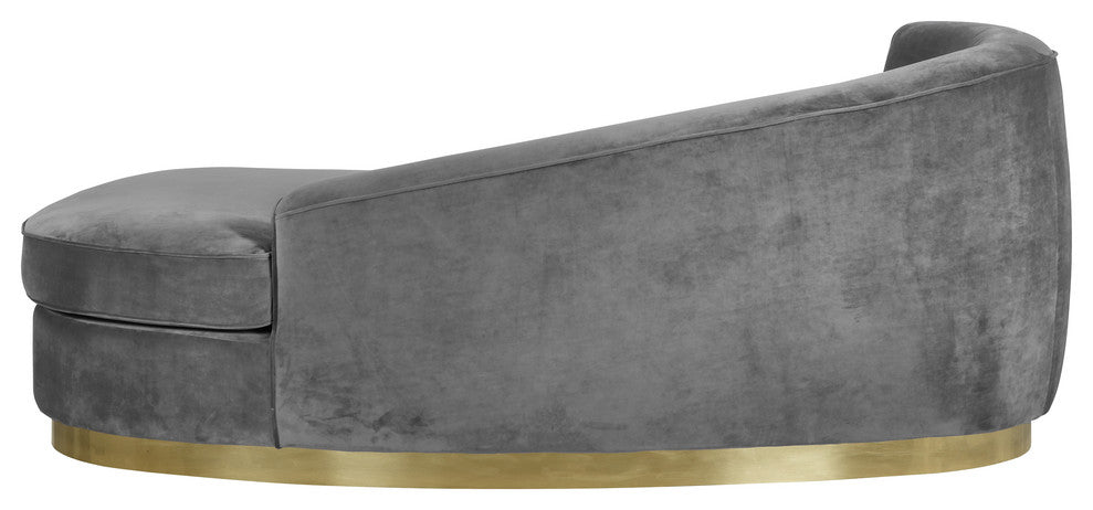 Julian Velvet Upholstered Chaise, Gray, Gold Base