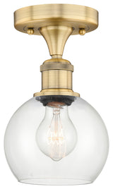 Athens-1 Light 6" Semi-Flush Mount-Brushed Brass, Clear Glass Shade