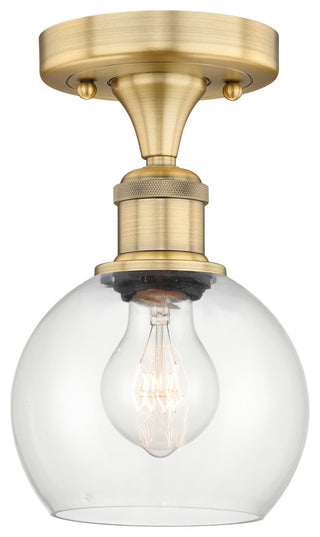 Athens-1 Light 6" Semi-Flush Mount-Brushed Brass, Clear Glass Shade