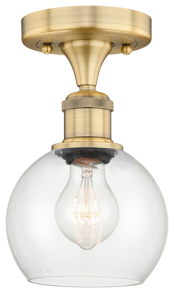 Athens-1 Light 6" Semi-Flush Mount-Brushed Brass, Clear Glass Shade