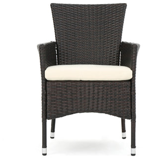 GDF Studio 4-Piece Olivera Outdoor Multi-Brown Wicker Chat With Cushions Set