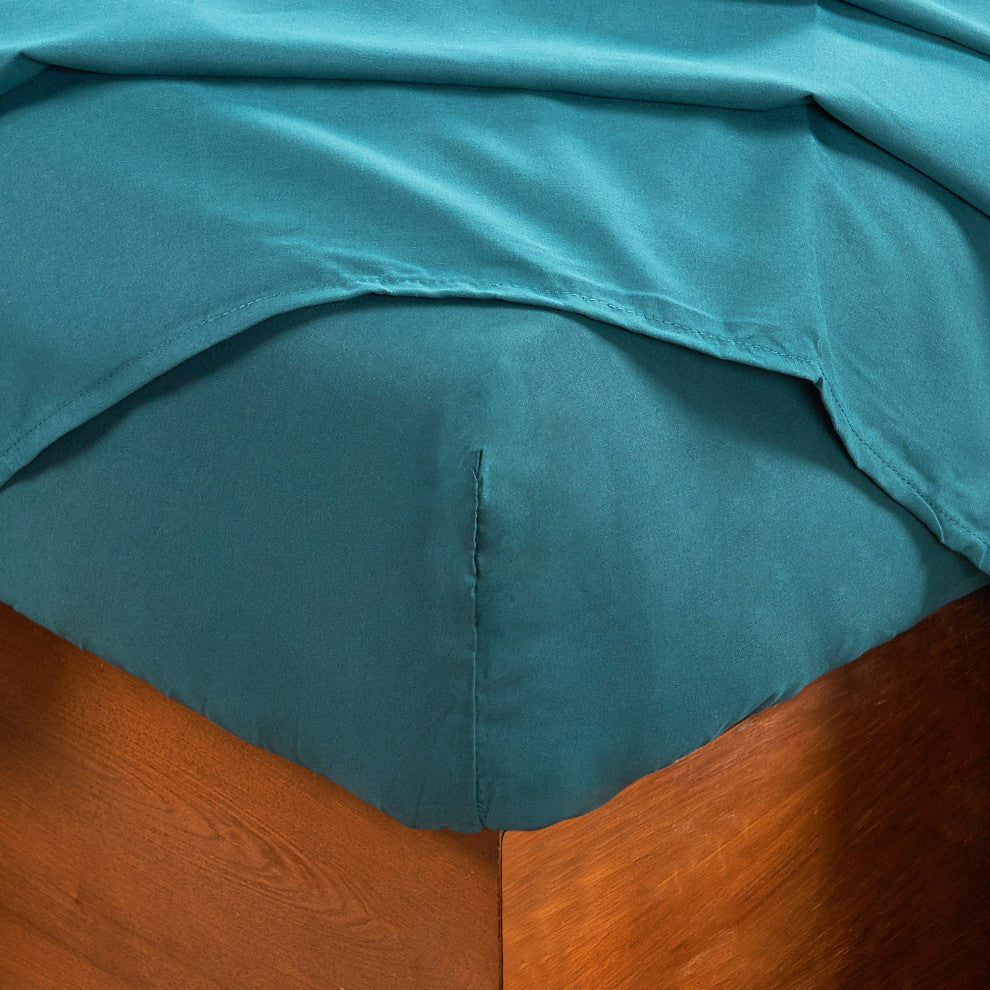 Serenta Greek Key Embroidered Microfiber 4 Piece Bed Sheet Set, Dark Teal, Twin