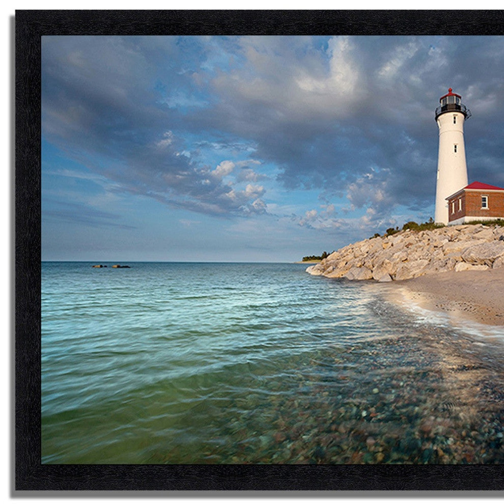 33" White Light House With Ocean 1 Framed Wall Art