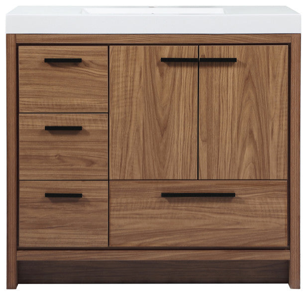 Walker Walnut Brown-Light Bathroom Vanity, Walnut Brown, 36"